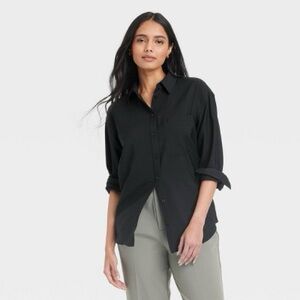 Vintage Agnes Homme Paris Crinkle Button Down Collared Shirt Black Size S M